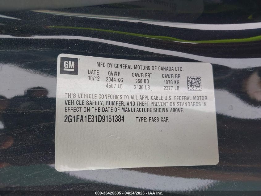 2013 CHEVROLET CAMARO LS - 2G1FA1E31D9151384