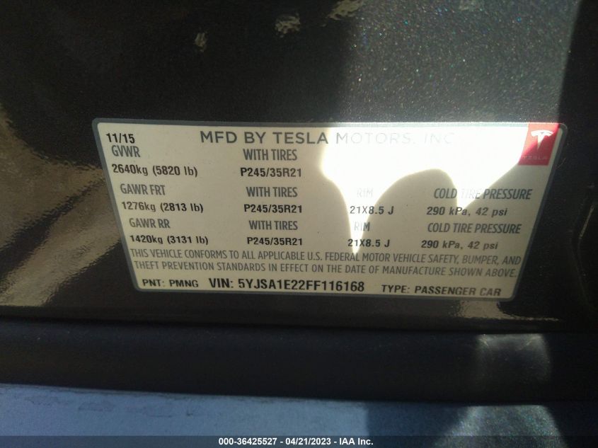 2015 TESLA MODEL S 85D/70D/90D/P90D - 5YJSA1E22FF116168