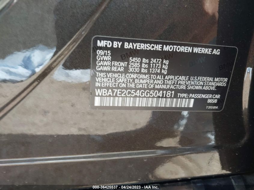 2016 BMW 7 SERIES 740I - WBA7E2C54GG504181