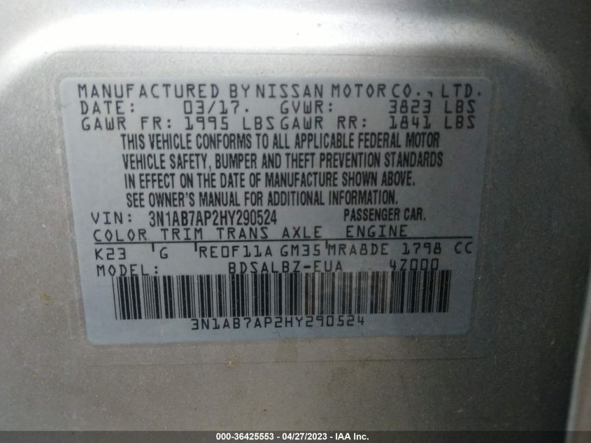 2017 NISSAN SENTRA S - 3N1AB7AP2HY290524