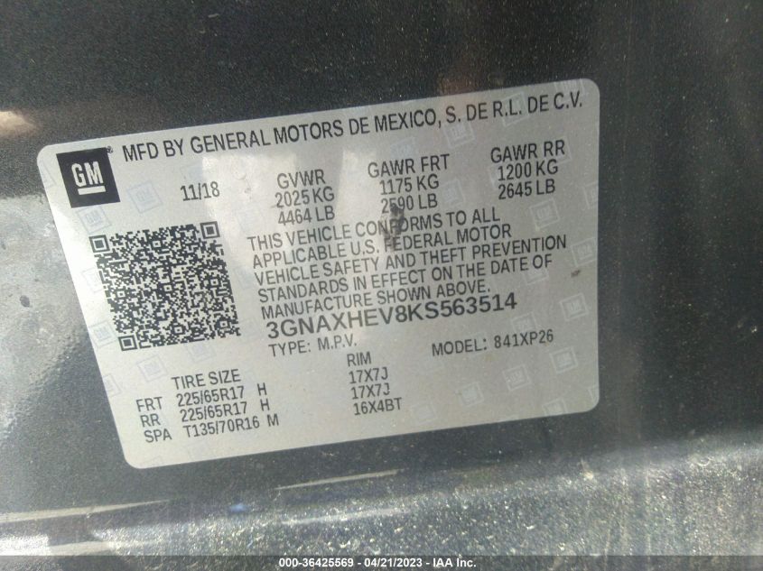 2019 CHEVROLET EQUINOX LS - 3GNAXHEV8KS563514
