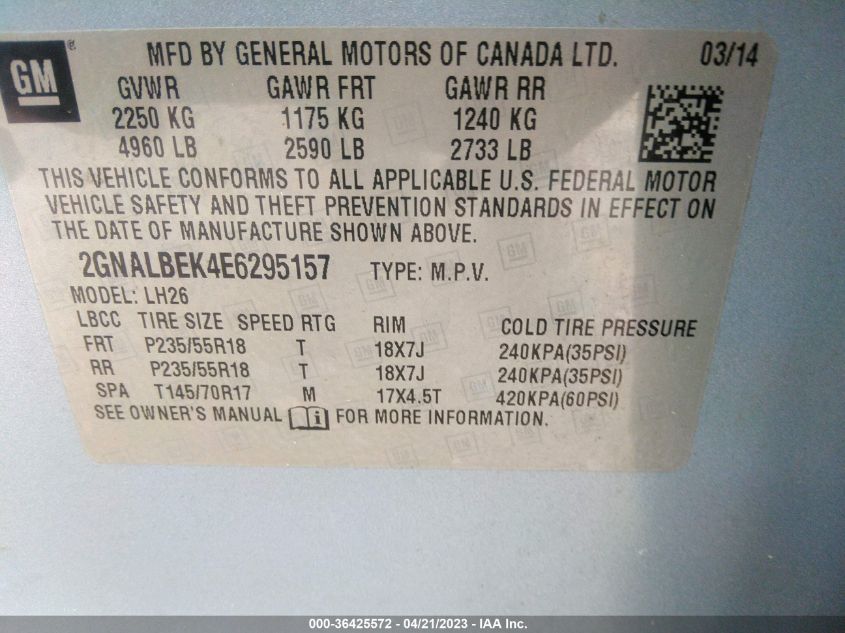 2014 CHEVROLET EQUINOX LT - 2GNALBEK4E6295157