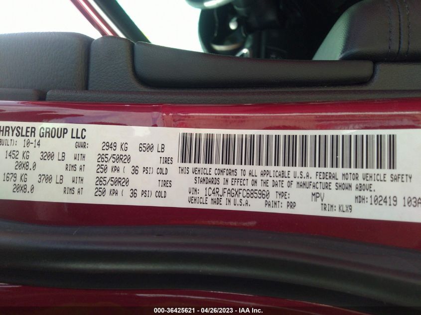 2015 JEEP GRAND CHEROKEE ALTITUDE - 1C4RJFAGXFC685960