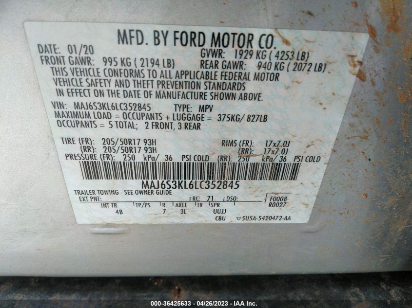 2020 FORD ECOSPORT TITANIUM - MAJ6S3KL6LC352845