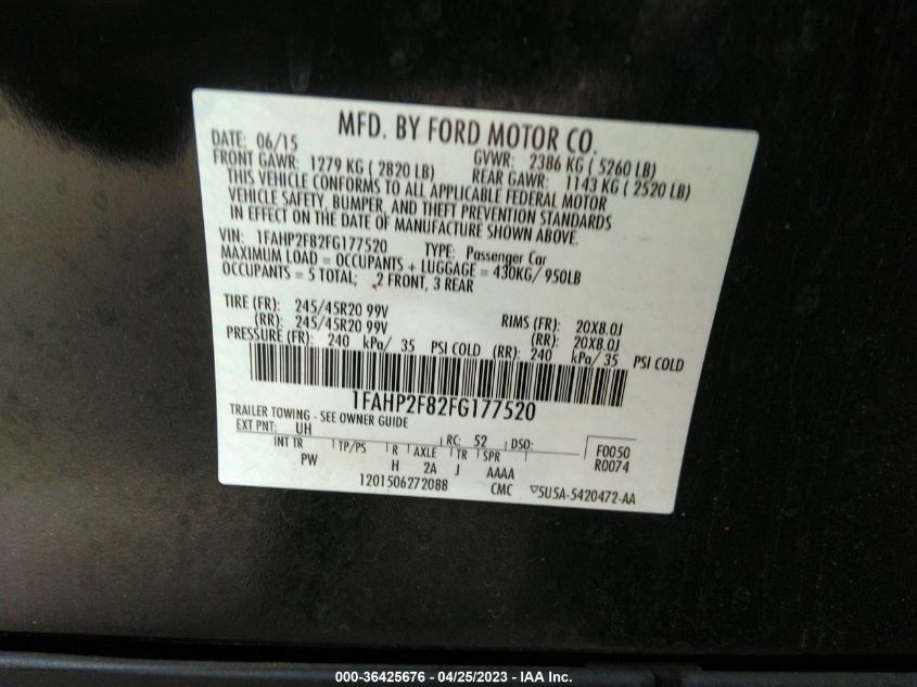 2015 FORD TAURUS LIMITED - 1FAHP2F82FG177520