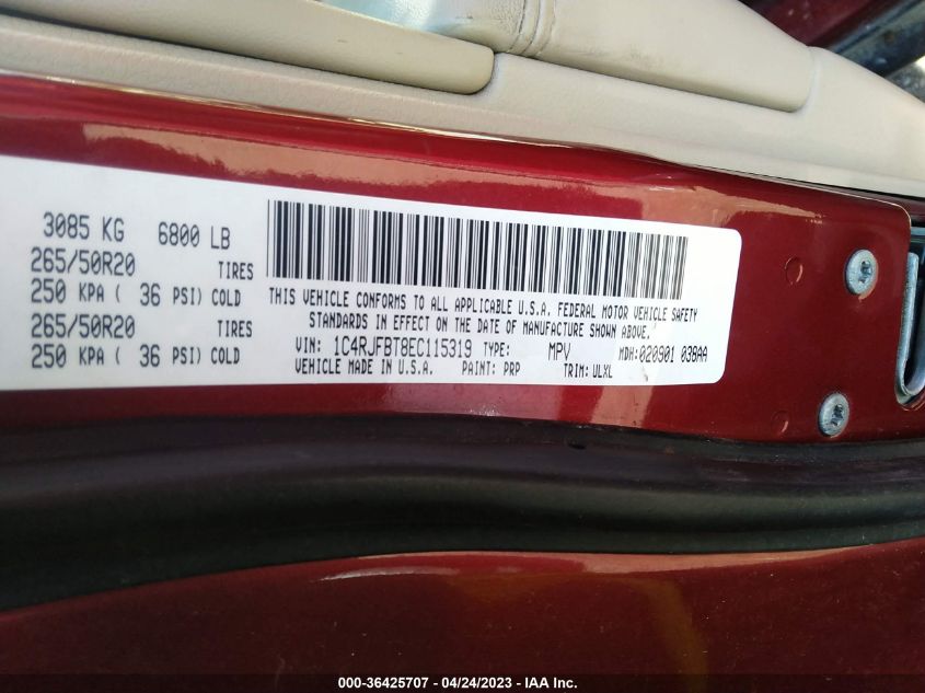 2014 JEEP GRAND CHEROKEE LIMITED - 1C4RJFBT8EC115319