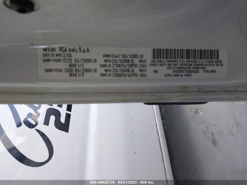 2015 RAM PROMASTER CITY CARGO VAN TRADESMAN SLT ZFBERFBT7F6A05505