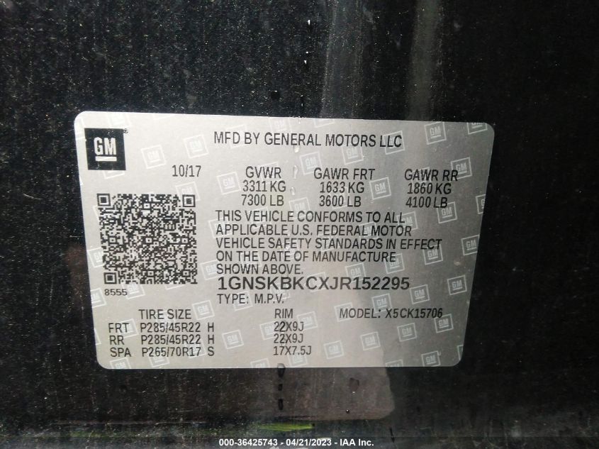 2018 CHEVROLET TAHOE LT - 1GNSKBKCXJR152295