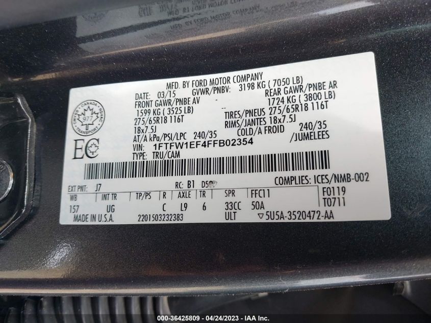 2015 FORD F-150 XLT W - 1FTFW1EF4FFB02354