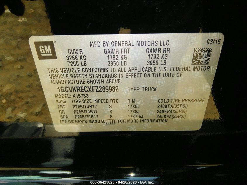2015 CHEVROLET SILVERADO 1500 LT - 1GCVKRECXFZ289982