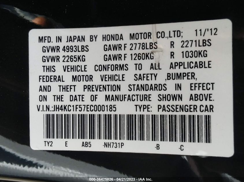 2014 ACURA RLX TECH PKG - JH4KC1F57EC000185