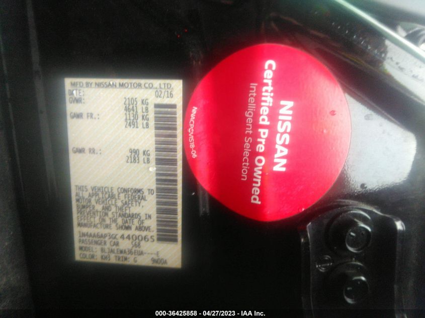 2016 NISSAN MAXIMA 3.5 SL - 1N4AA6AP3GC440065