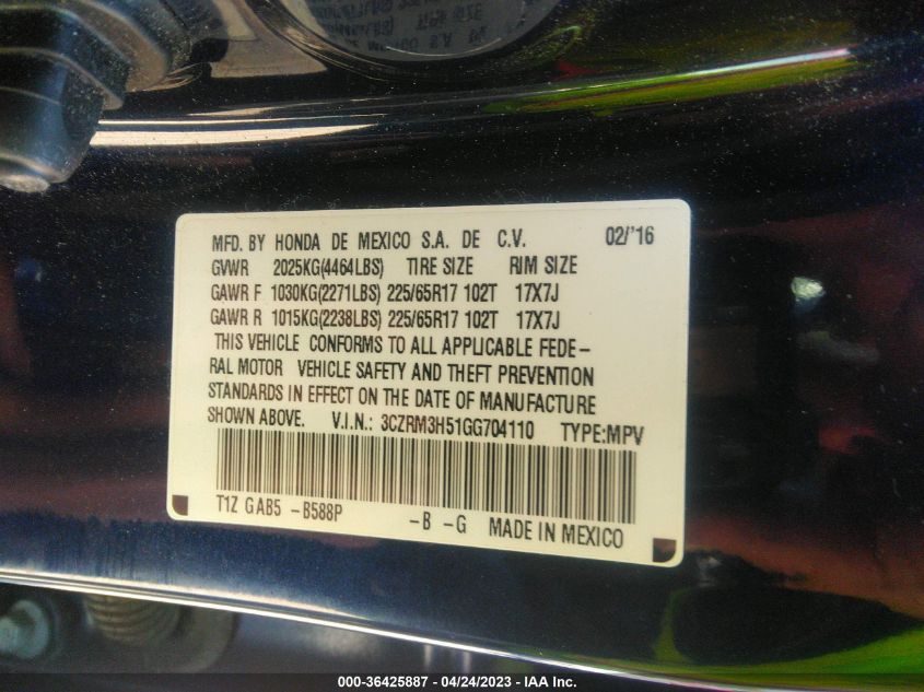 2016 HONDA CR-V EX - 3CZRM3H51GG704110