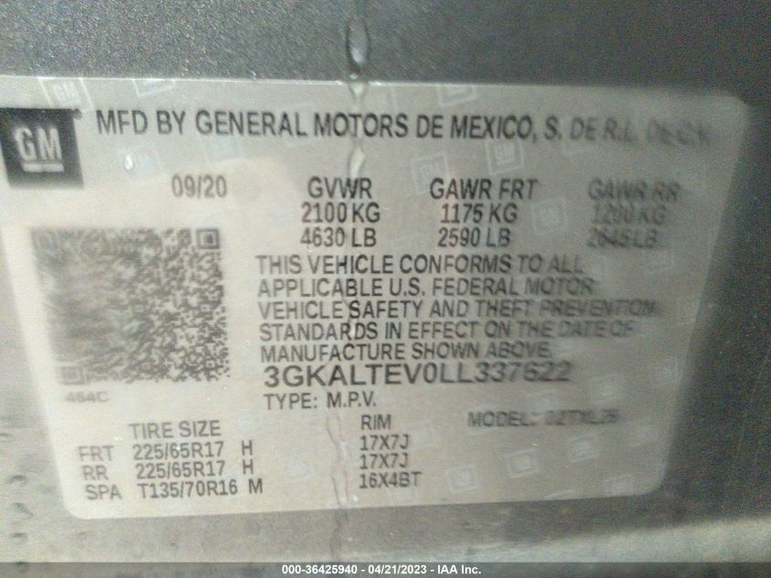 2020 GMC TERRAIN SLE - 3GKALTEV0LL337622
