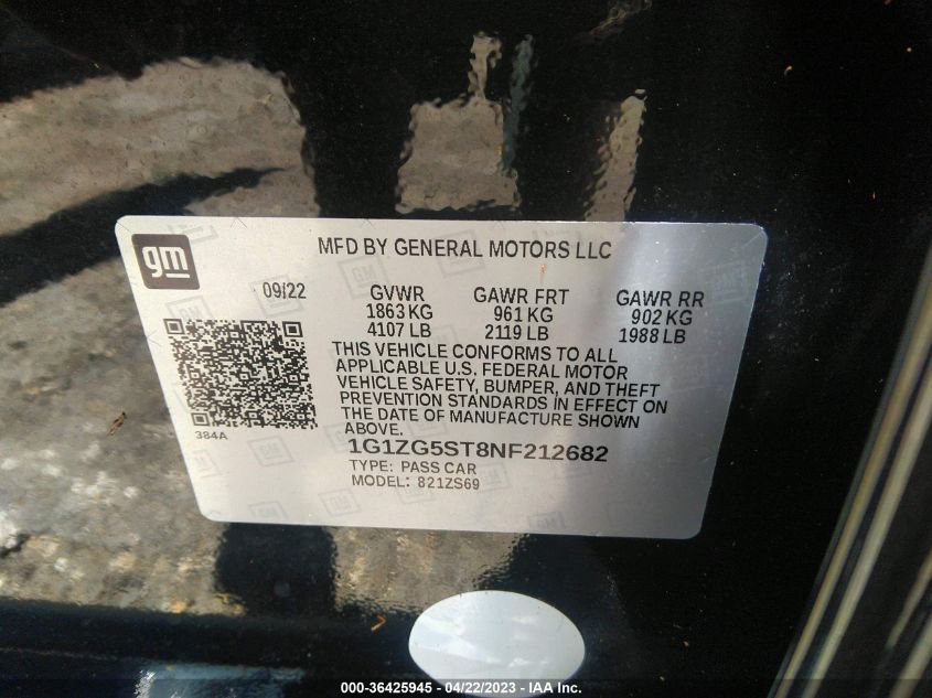 2022 CHEVROLET MALIBU RS - 1G1ZG5ST8NF212682