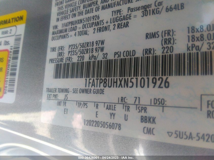 2022 FORD MUSTANG ECOBOOST - 1FATP8UHXN5101926