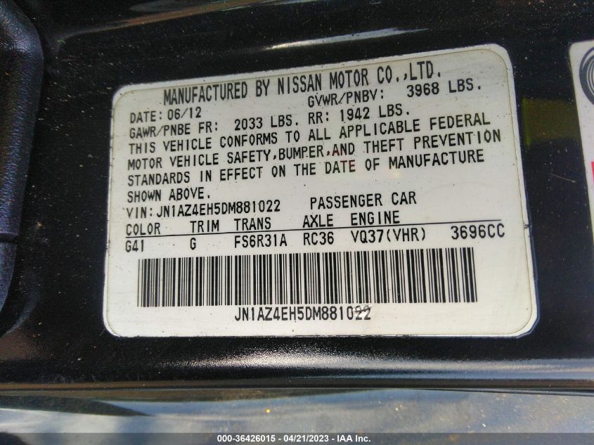 2013 NISSAN 370Z - JN1AZ4EH5DM881022