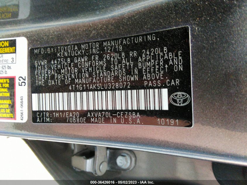 2020 TOYOTA CAMRY SE - 4T1G11AK5LU328072