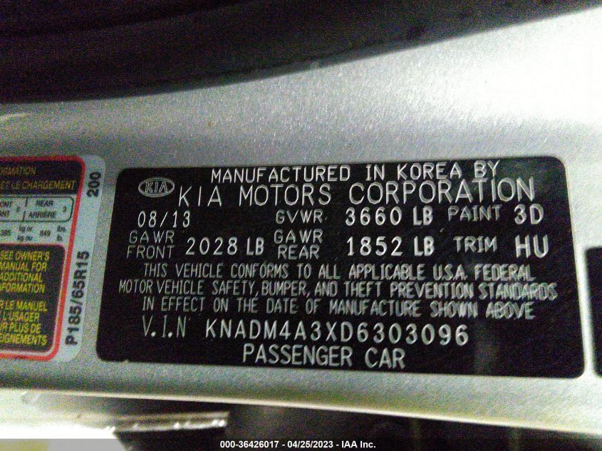 2013 KIA RIO LX - KNADM4A3XD6303096