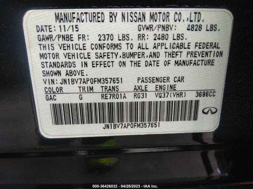 2015 INFINITI Q50 PREMIUM - JN1BV7AP0FM357651