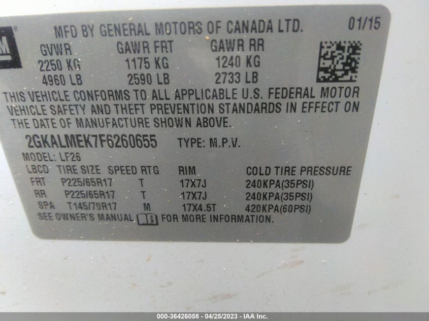 2015 GMC TERRAIN SLE - 2GKALMEK7F6260655