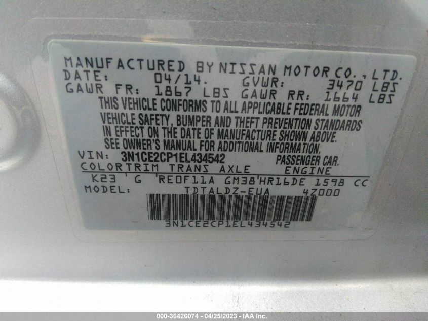 2014 NISSAN VERSA NOTE SV - 3N1CE2CP1EL434542