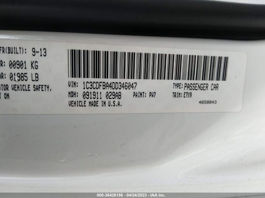 2013 DODGE DART SXT - 1C3CDFBA4DD346047