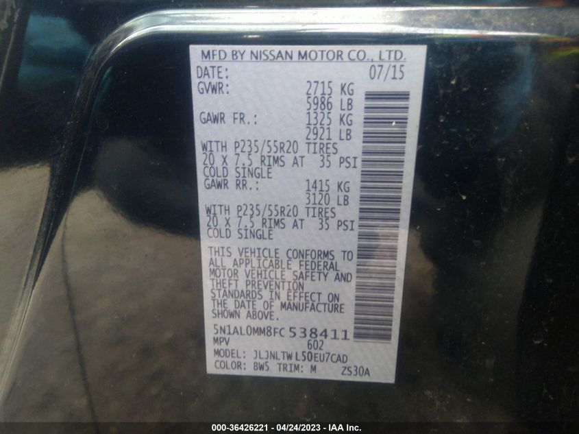 2015 INFINITI QX60 - 5N1AL0MM8FC538411