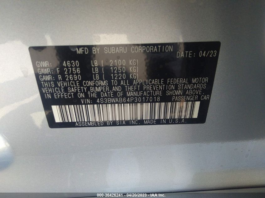 2023 SUBARU LEGACY - 4S3BWAB64P3017018