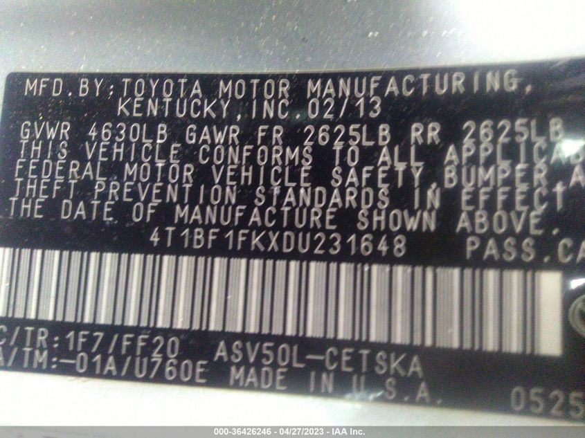 2013 TOYOTA CAMRY SE - 4T1BF1FKXDU231648