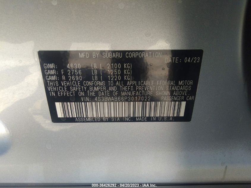 2023 SUBARU LEGACY - 4S3BWAB66P3017022