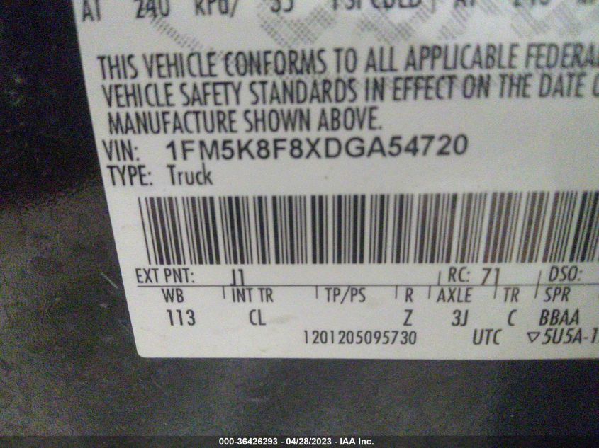 2013 FORD EXPLORER LIMITED - 1FM5K8F8XDGA54720