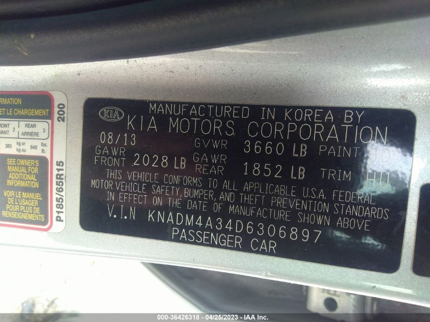 2013 KIA RIO LX - KNADM4A34D6306897
