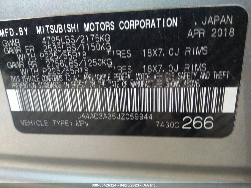 2018 MITSUBISHI OUTLANDER SE/SEL/LE - JA4AD3A35JZ059944