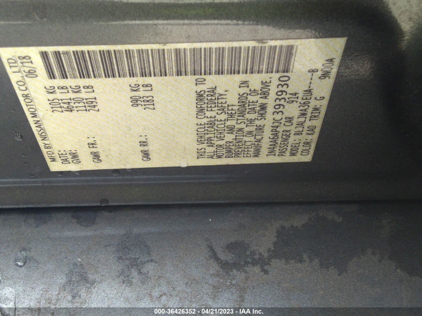 2018 NISSAN MAXIMA SV - 1N4AA6AP4JC393930