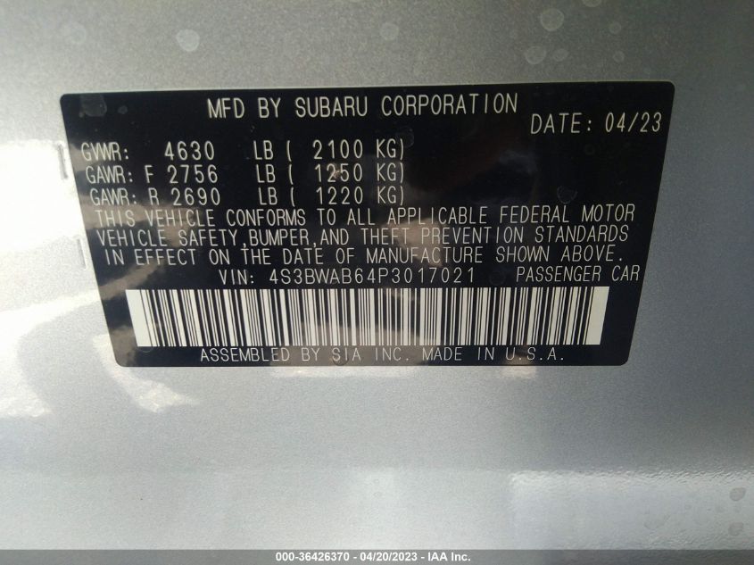 2023 SUBARU LEGACY - 4S3BWAB64P3017021