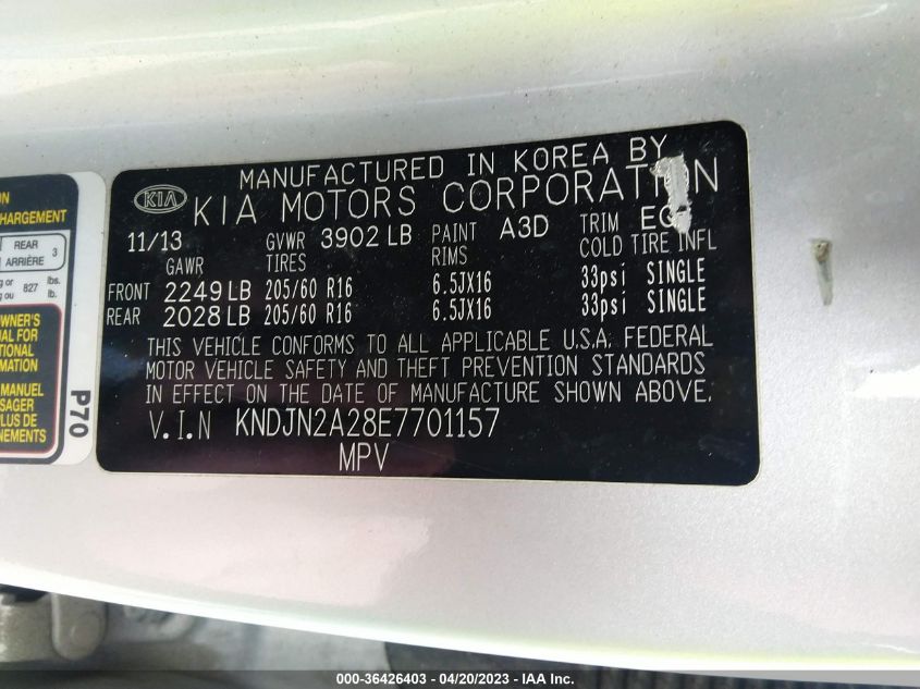 2014 KIA SOUL BASE - KNDJN2A28E7701157
