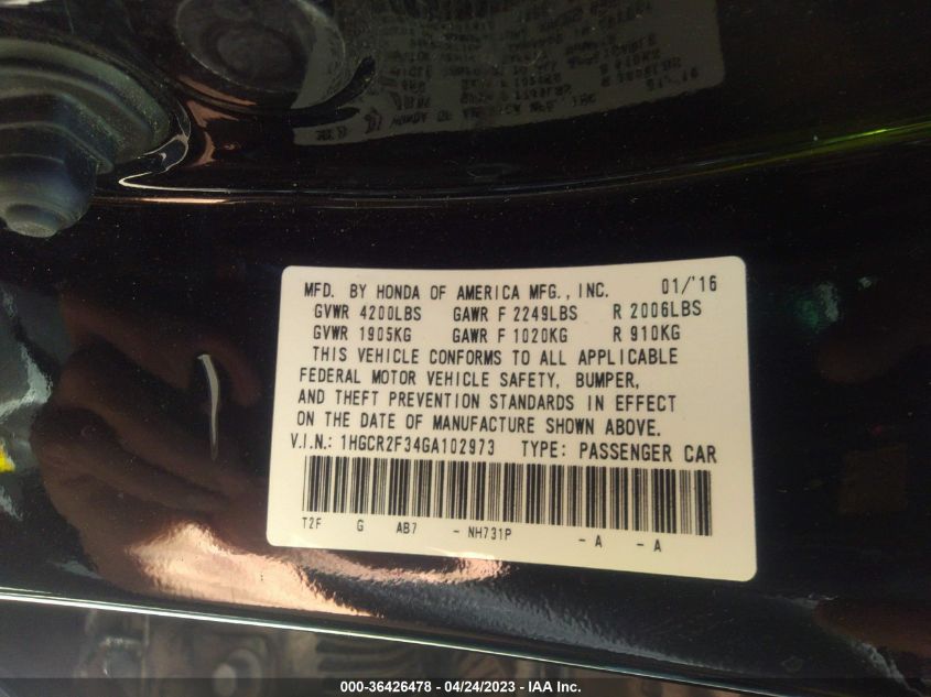 2016 HONDA ACCORD SEDAN LX - 1HGCR2F34GA102973