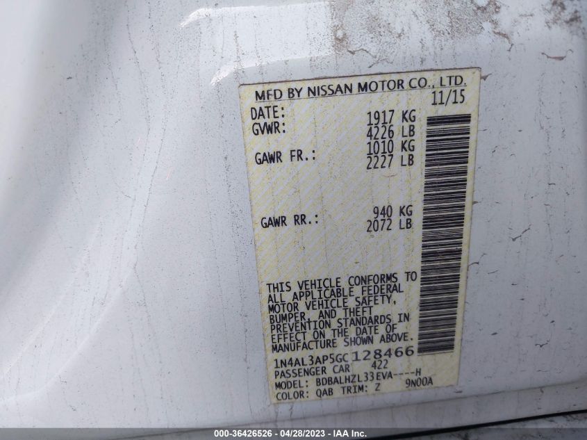 2016 NISSAN ALTIMA 2.5 SR - 1N4AL3AP5GC128466