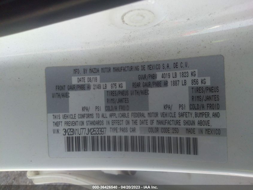 2018 MAZDA MAZDA3 4-DOOR SPORT 3MZBN1U77JM253397