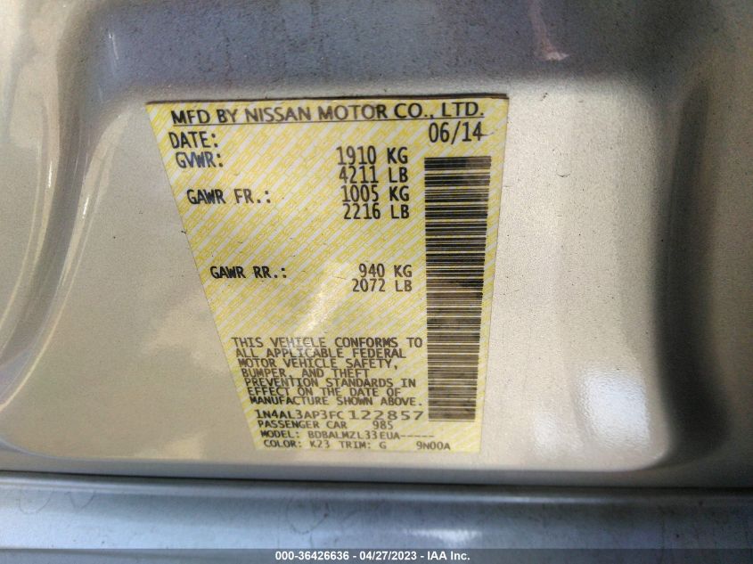 2015 NISSAN ALTIMA 2.5 SV - 1N4AL3AP3FC122857
