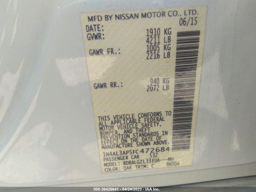 2015 NISSAN ALTIMA 2.5 S - 1N4AL3AP5FC472684