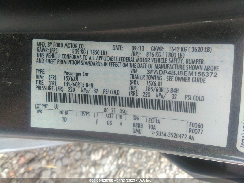 2014 FORD FIESTA SE - 3FADP4BJ8EM156372