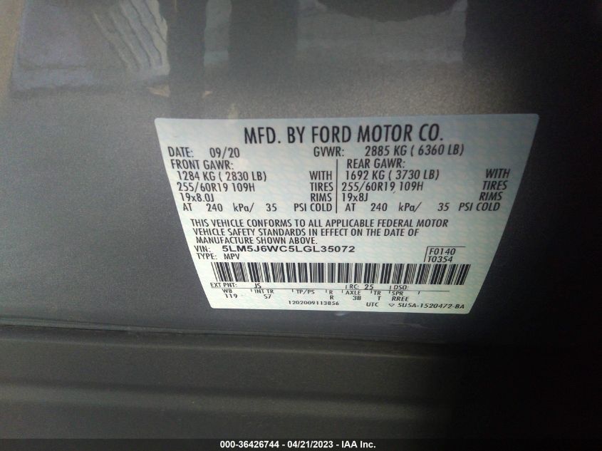 2020 LINCOLN AVIATOR STANDARD - 5LM5J6WC5LGL35072