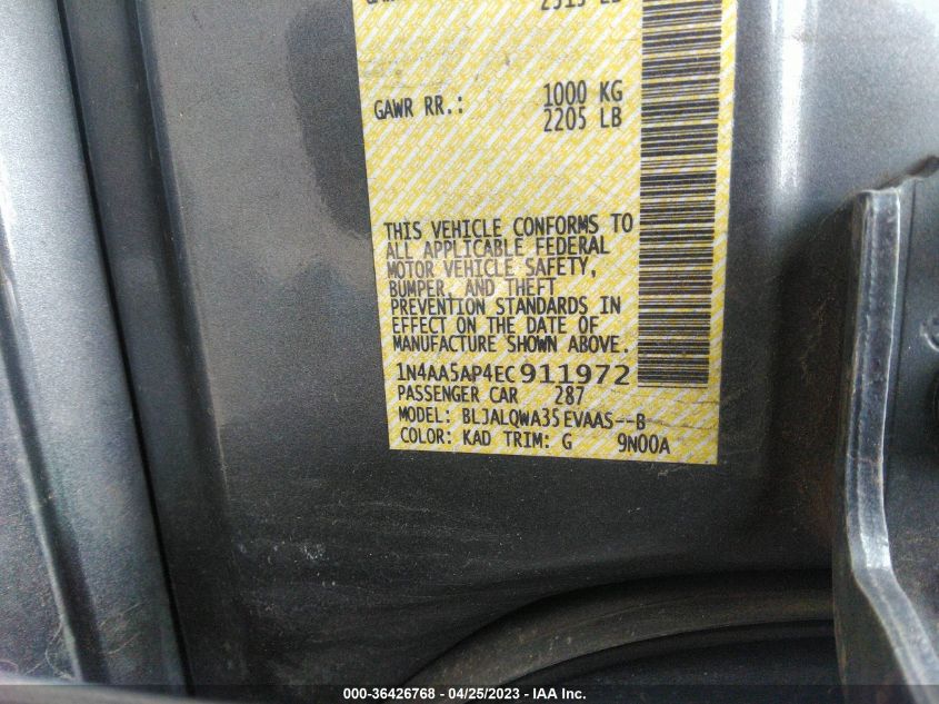 2014 NISSAN MAXIMA 3.5 S - 1N4AA5AP4EC911972