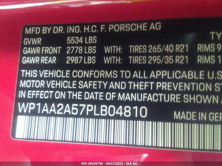 2023 PORSCHE MACAN - WP1AA2A57PLB04810
