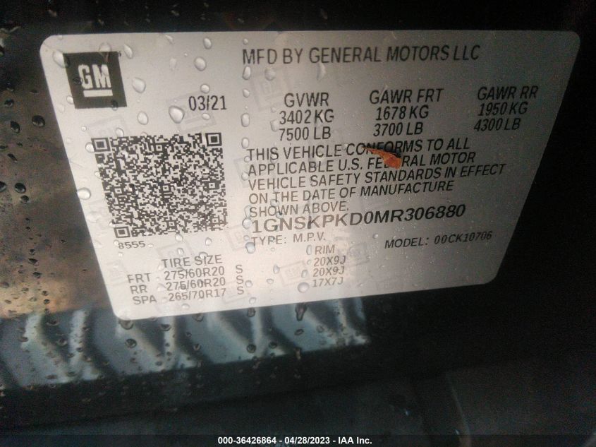 2021 CHEVROLET TAHOE Z71 - 1GNSKPKD0MR306880