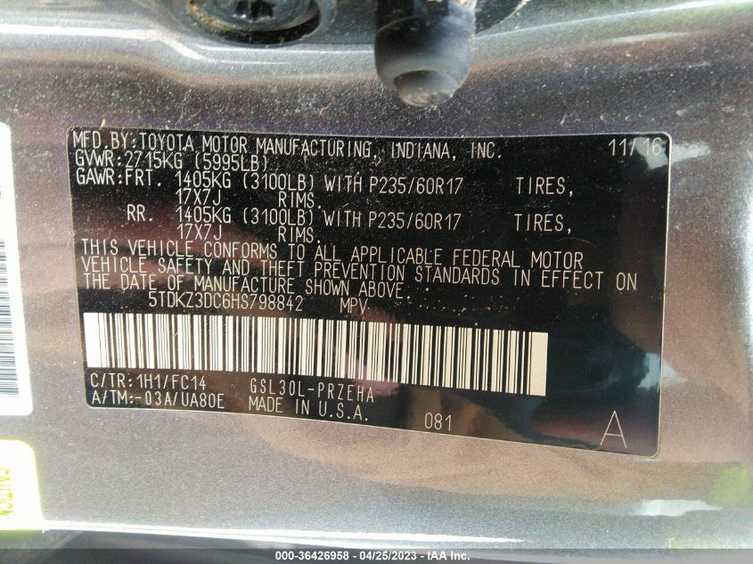 2017 TOYOTA SIENNA LE - 5TDKZ3DC6HS798842