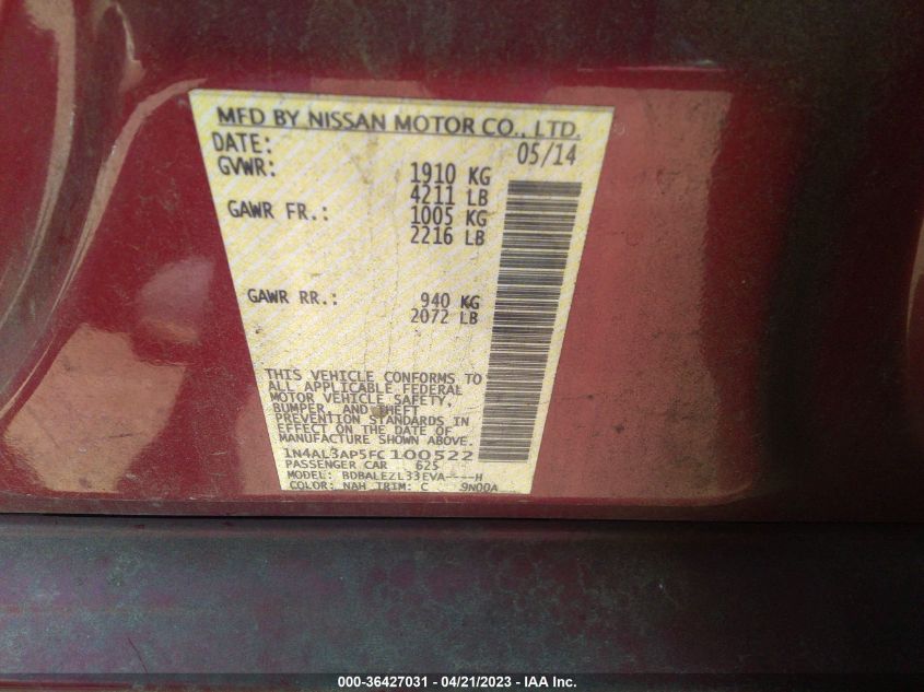 2015 NISSAN ALTIMA 2.5 S - 1N4AL3AP5FC100522