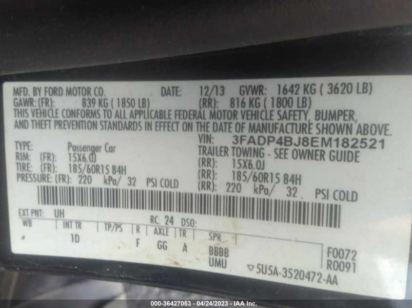 2014 FORD FIESTA SE - 3FADP4BJ8EM182521